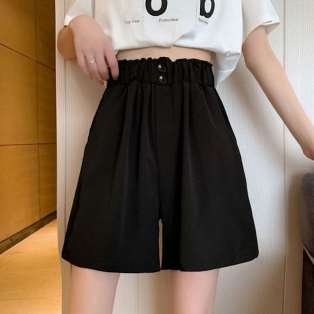 Sisyphi-High Waist Plain Wide Leg Shorts