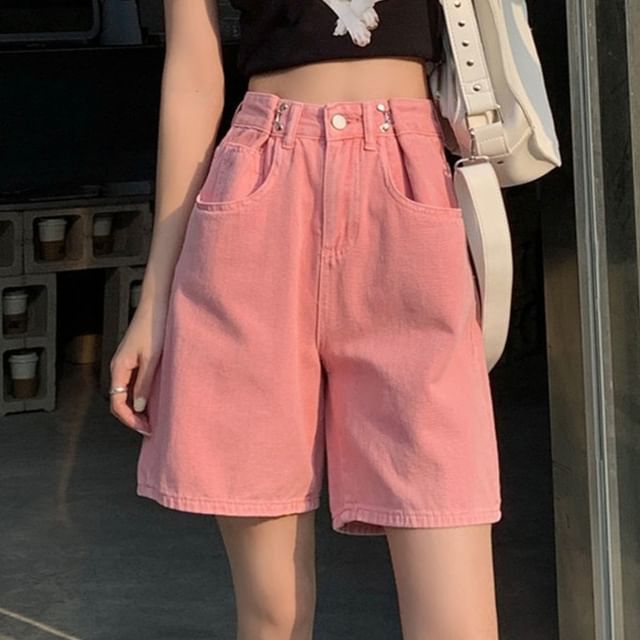 Sisyphi-High Waist Washed Denim Shorts
