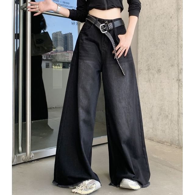 Sisyphi-High Waist Washed Wide Leg Jeans