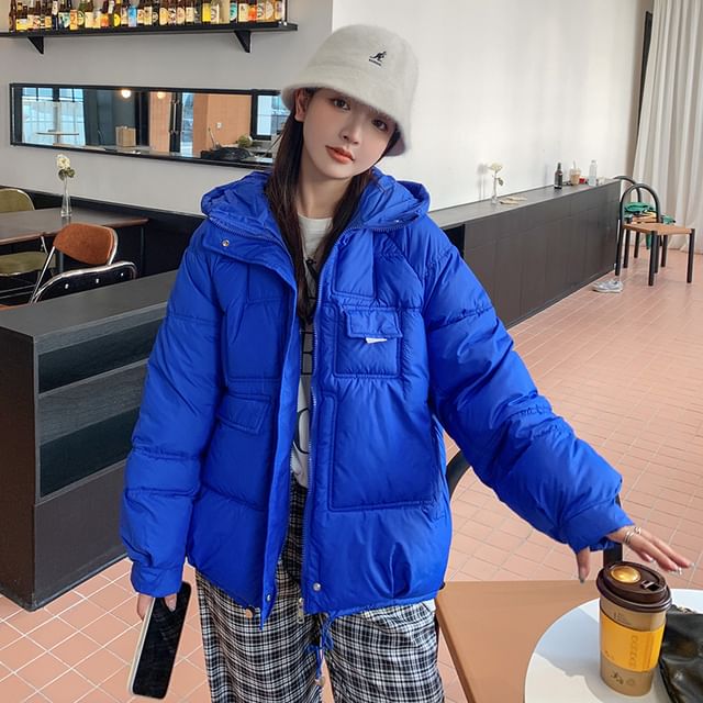 Sisyphi-Hooded Plain Puffer Jacket