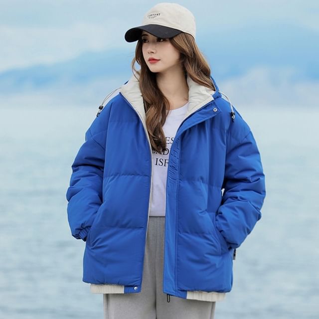 Sisyphi-Hooded Two Tone Zip Puffer Jacket