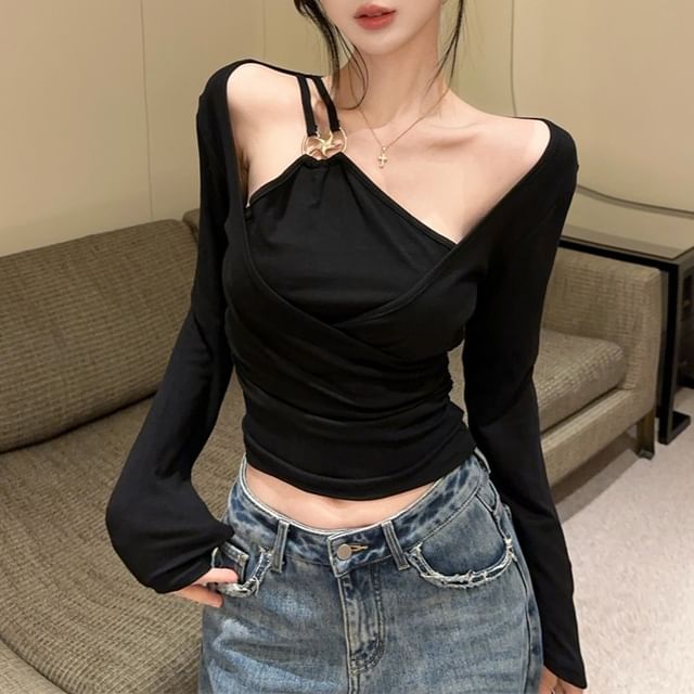Sisyphi-Long-Sleeve Asymmetrical Plain Top