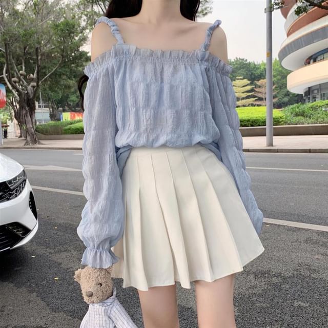 Sisyphi-Long-Sleeve Cold Shoulder Sheer Blouse