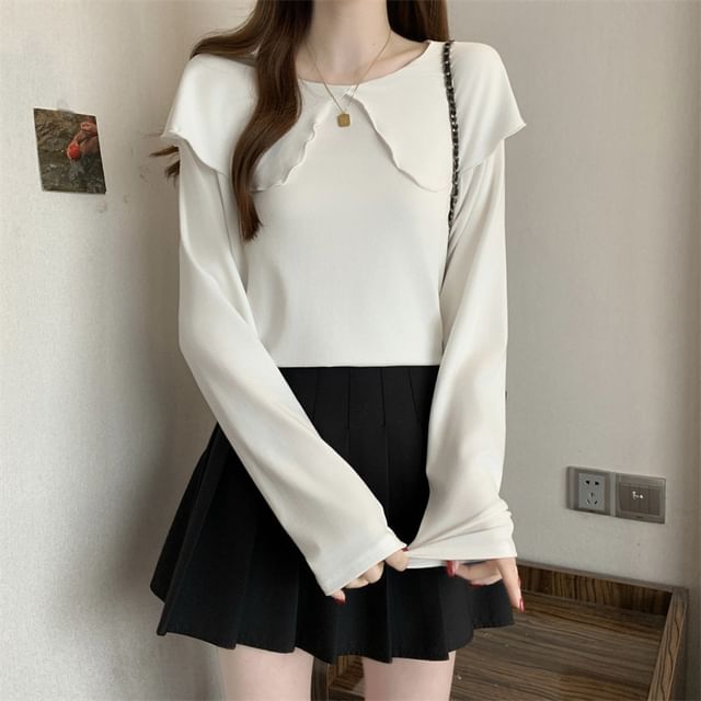 Sisyphi-Long-Sleeve Collar Plain T-Shirt