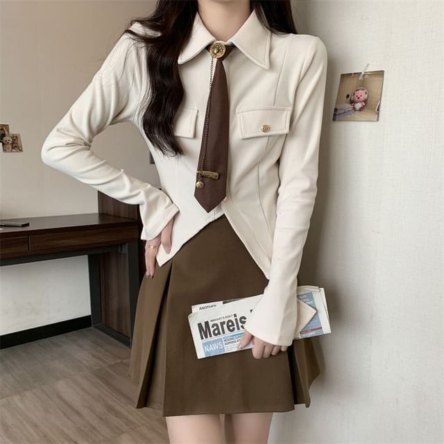 Sisyphi-Long-Sleeve Collared Plain Button Up Shirt