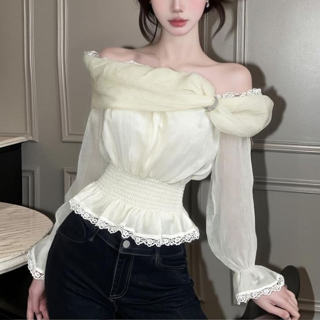 Sisyphi-Long-Sleeve Off Shoulder Flowy Top