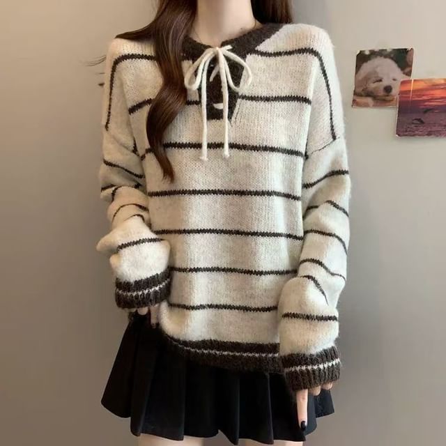 Sisyphi-Long-Sleeve Striped Knit Top