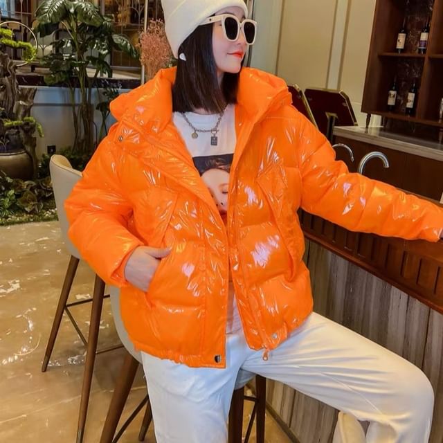 Sisyphi-Metallic Hooded Zip-Up Puffer Jacket
