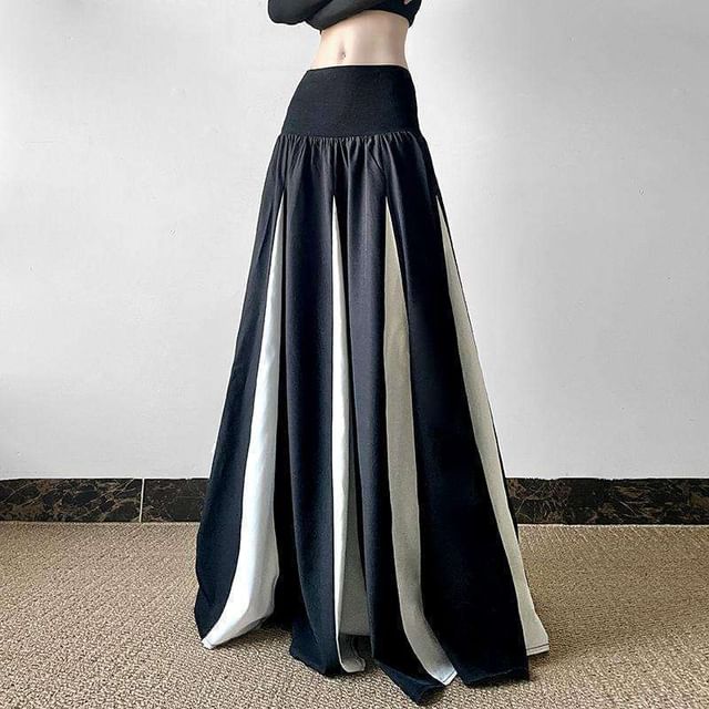 Sisyphi-Mid Rise Two Tone Maxi A-Line Skirt