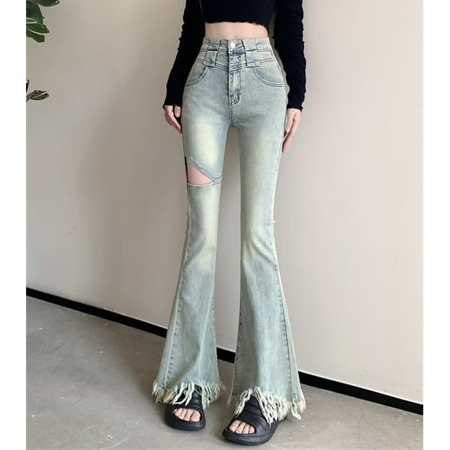 Sisyphi-Mid Waist Cutout Bootcut Jeans