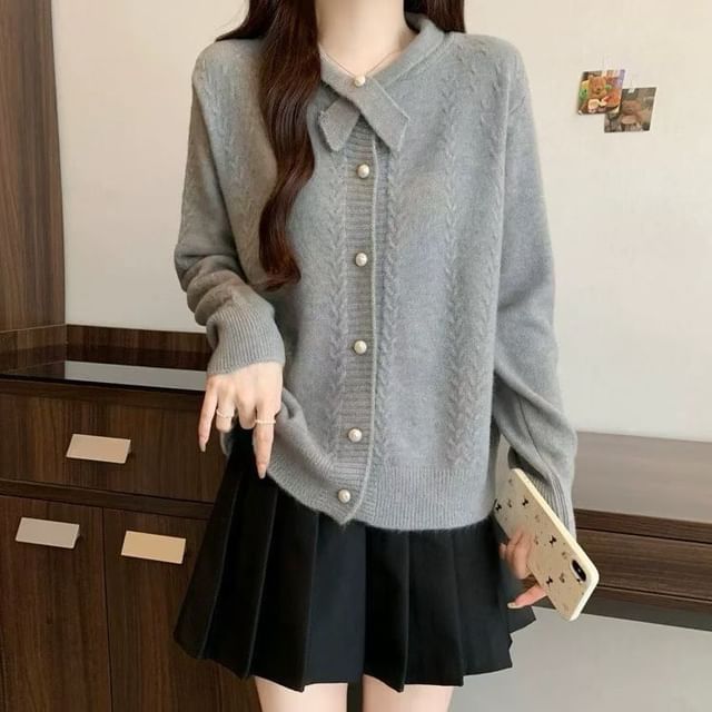 Sisyphi-Plain Faux Pearl Button Cardigan