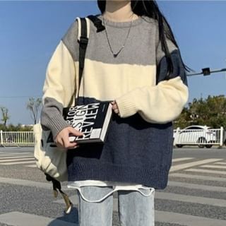 Sisyphi-Round Neck Color Block Sweater