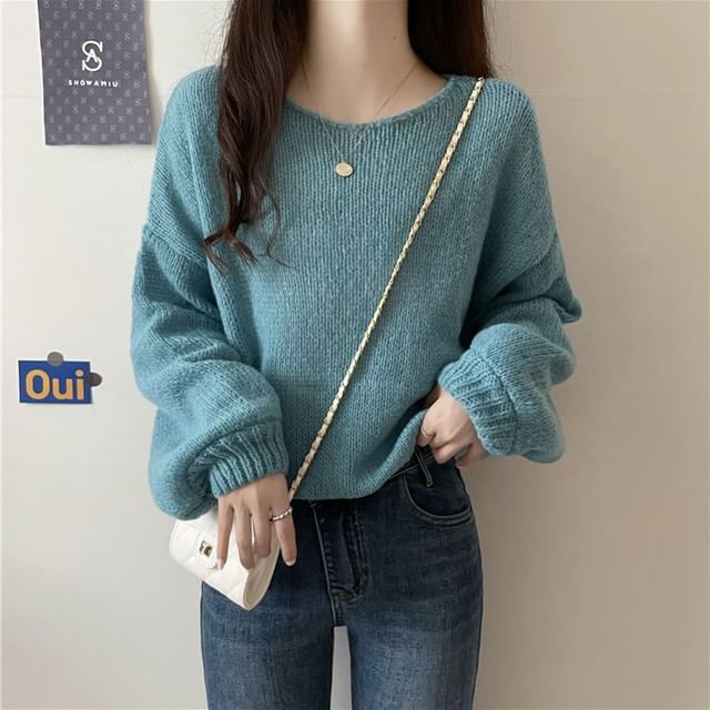 Sisyphi-Round Neck Plain Oversized Sweater