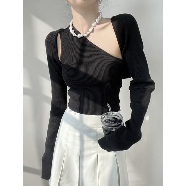 Sisyphi-Set Plain Crop Tank Top Long-Sleeve Shrug
