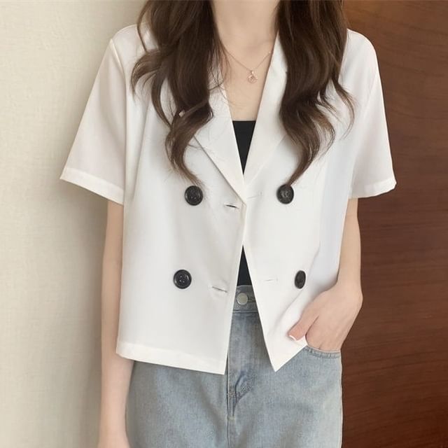 Sisyphi-Short-Sleeve Double Breasted Crop Blazer