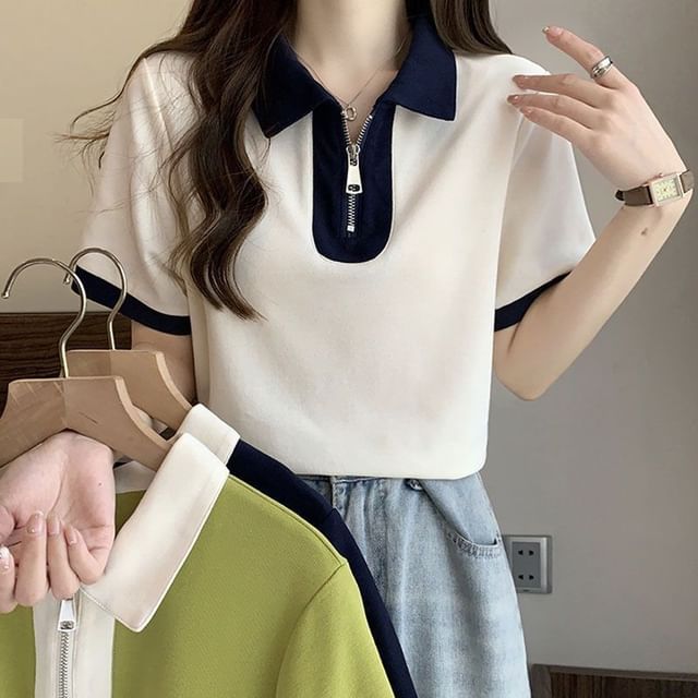 Sisyphi-Short-Sleeve Two Tone Polo Shirt