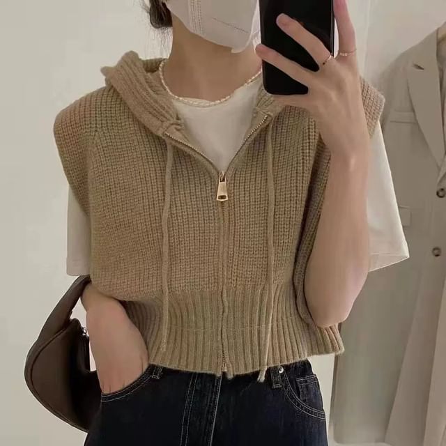 Sisyphi-Sleeveless Zip-Up Hooded Sweater Vest