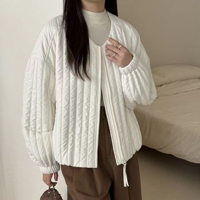 Sisyphi-V-Neck Padded Zip-Up Jacket