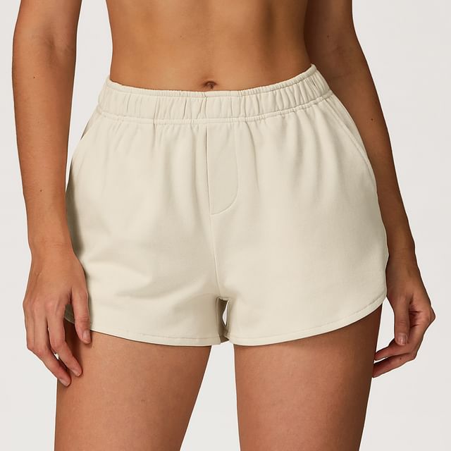 Skinniano-Elastic Waist Plain Sweat Shorts