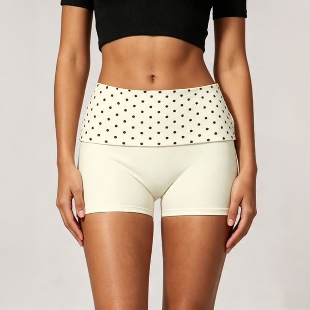 Skinniano-Mid Rise Dotted Panel Yoga Shorts