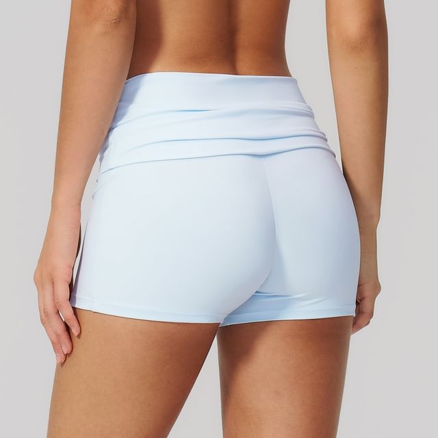 Skinniano-Mid Rise Plain Panel Yoga Shorts