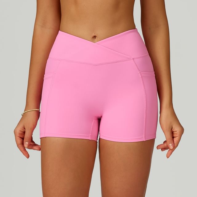 Skinniano-Mid Rise Plain Yoga Shorts