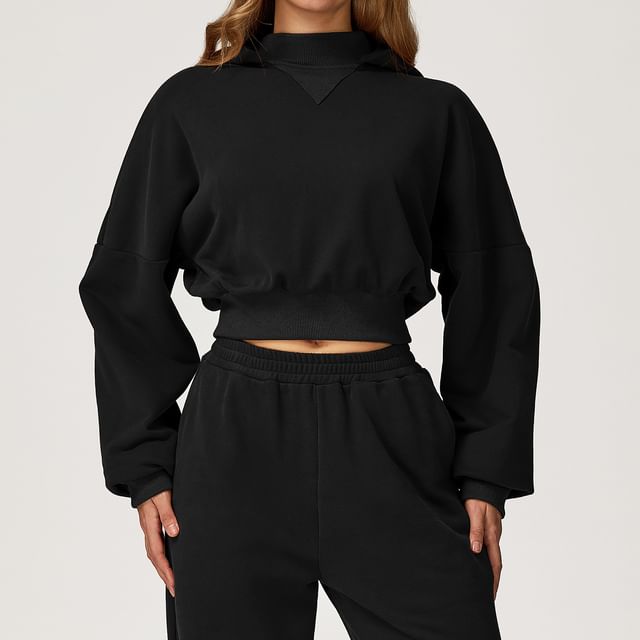 Skinniano-Mock Neck Plain Hoodie