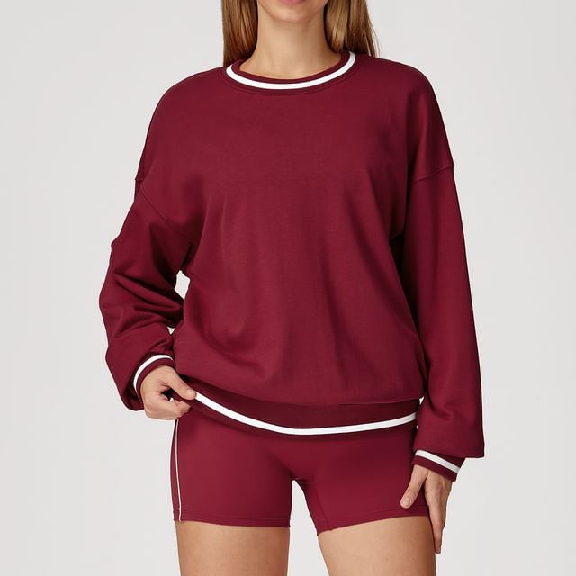 Skinniano-Round Neck Contrast Trim Pullover