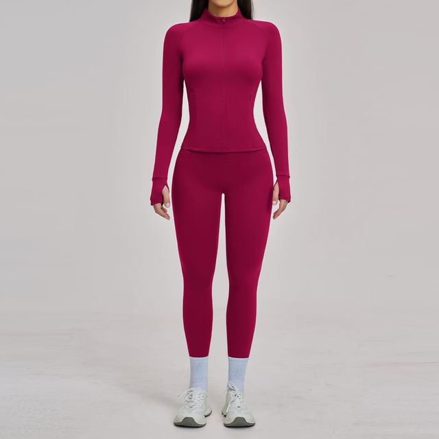 Skinniano-Set Plain Sport Zip Jacket Yoga Pants