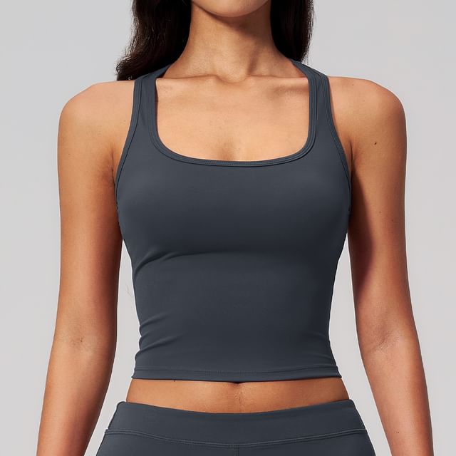 Skinniano-Square Neck Plain Padded Yoga Tank Top