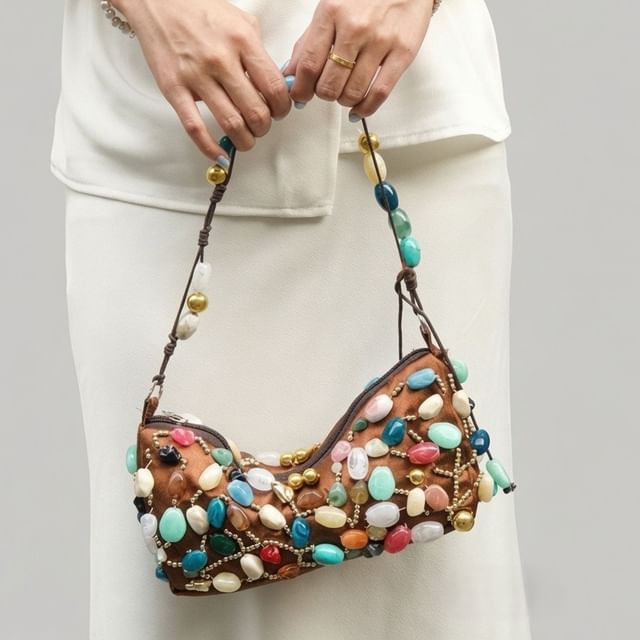 Skyglow-Beaded Satin Shoulder Bag