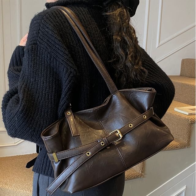 Skyglow-Belted Faux Leather Shoulder Bag