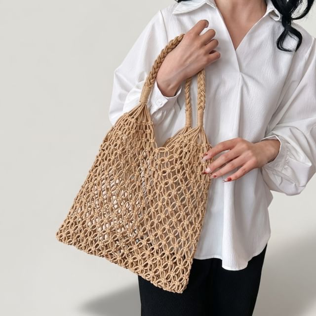 Skyglow-Braided Strap Woven Tote Bag