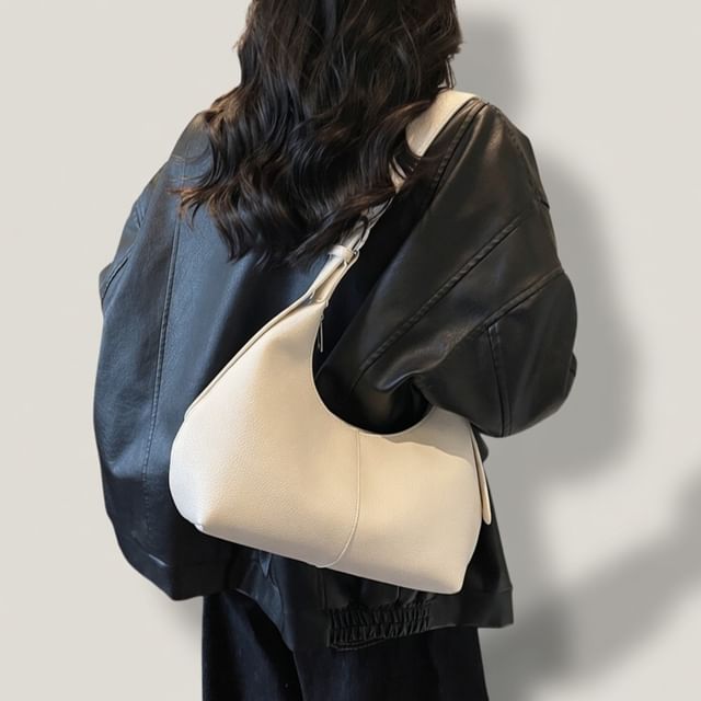 Skyglow-Buckled Faux Leather Shoulder Bag