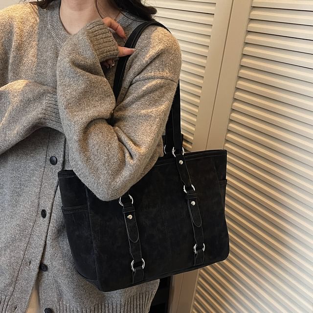 Skyglow-Buckled Panel Tote Bag