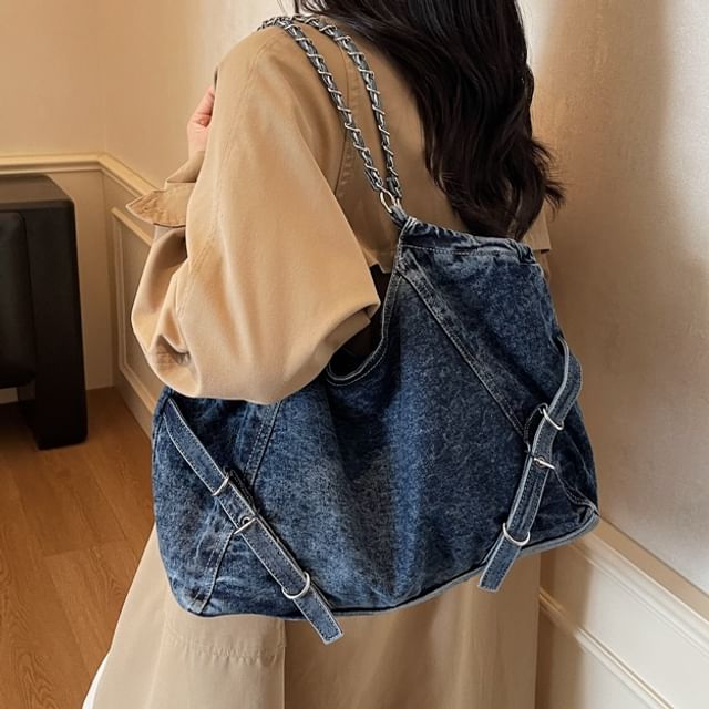 Skyglow-Chain Strap Denim Tote Bag