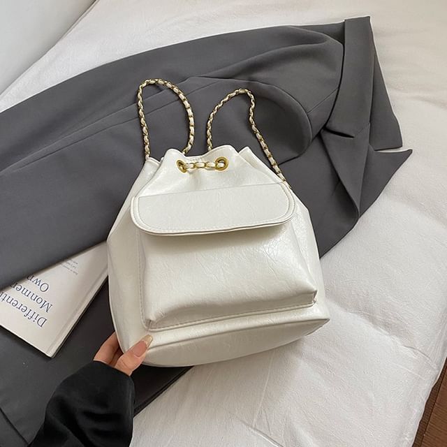 Skyglow-Chain Strap Plain Faux Leather Backpack