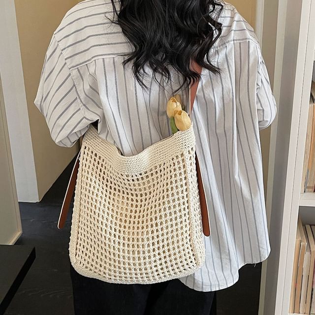 Skyglow-Crochet Eyelet Shoulder Bag