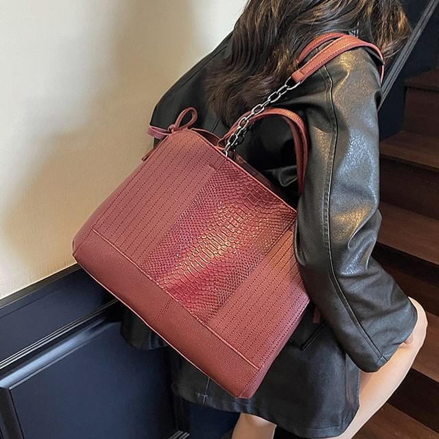 Skyglow-Crocodile Grain Panel Tote Bag