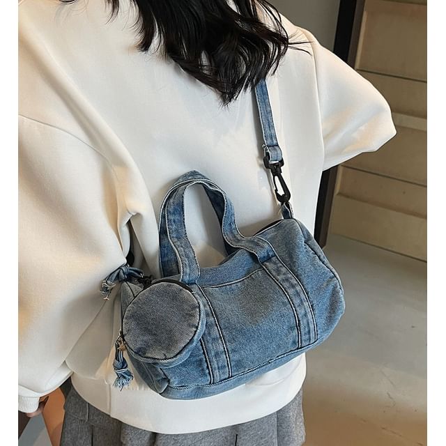 Skyglow-Denim Barrel Bag With Pouch