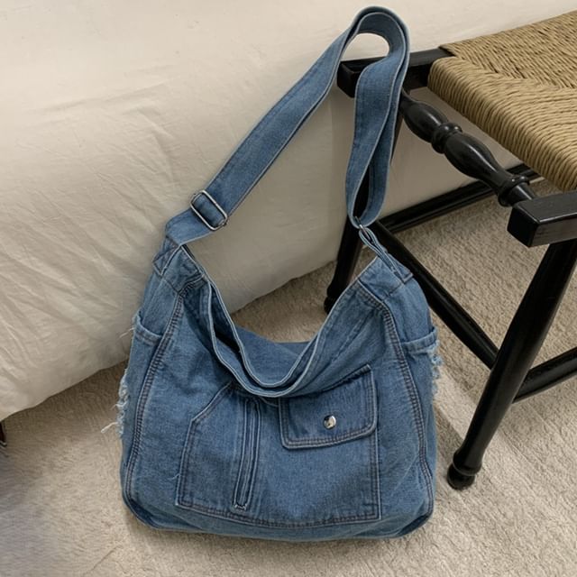 Skyglow-Distressed Denim Crossbody Bag