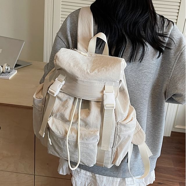 Skyglow-Drawstring Buckled Canvas Backpack