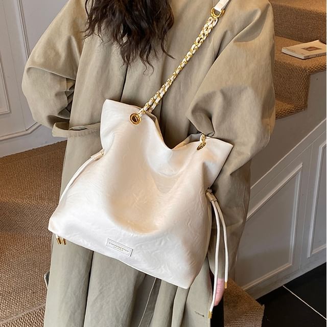 Skyglow-Drawstring Faux Leather Tote Bag