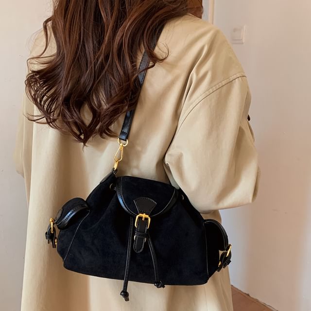 Skyglow-Drawstring Faux Suede Crossbody Bag