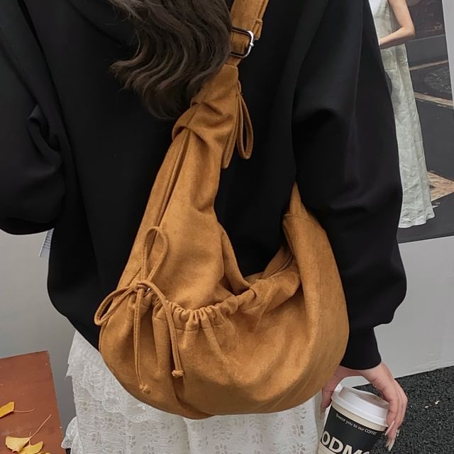 Skyglow-Drawstring Faux Suede Crossbody Bag