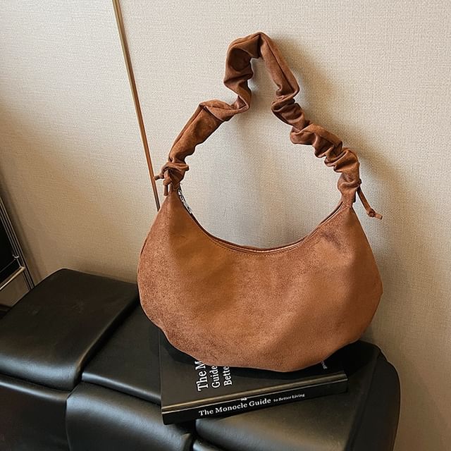 Skyglow-Drawstring Strap Faux Suede Shoulder Bag