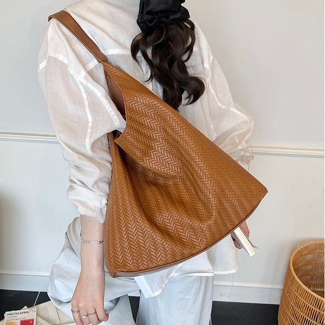 Skyglow-Embossed Faux Leather Tote Bag