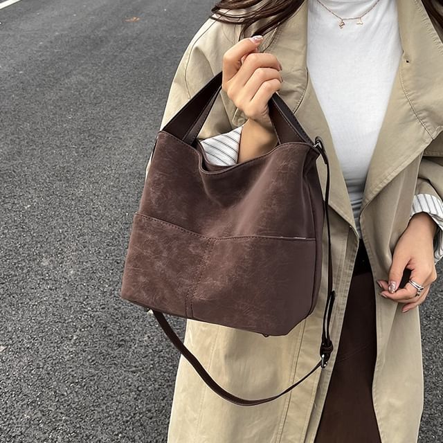 Skyglow-Faux Leather Bucket Bag