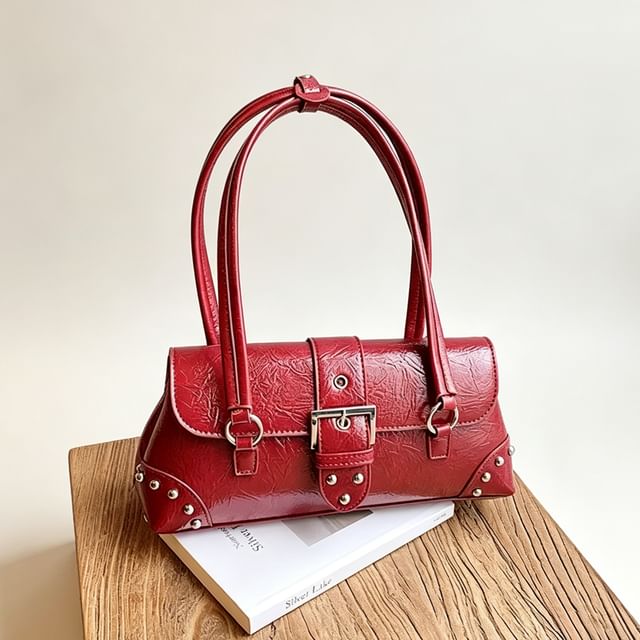 Skyglow-Faux Leather Buckled Strap Shoulder Bag