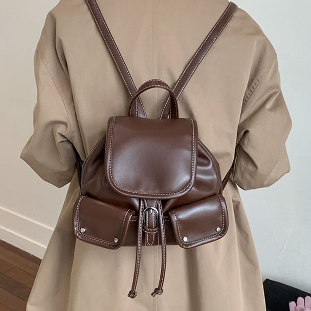 Skyglow-Faux Leather Flap Backpack